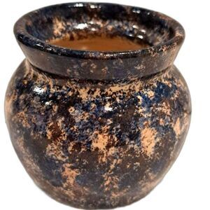 Handmade Pottery Blue Marbled Glaze Small Vintage Vessel 3.5 inches tall/wide